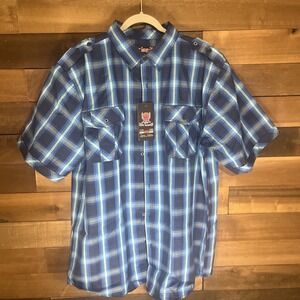Blac Lacquer Men's Button Up Shirt Blue Plaid Short Sleeve Size 3XL